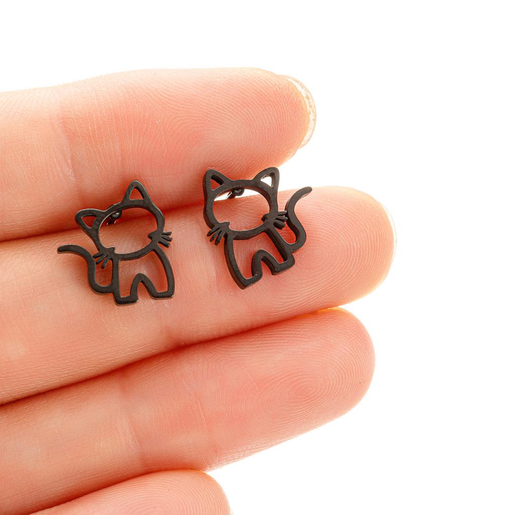 1 Pair Cute Cat Stainless Steel Stud Earrings For Womens Punk Jewelry Gifts Trend Fashion Small Ear Studs Jewelry