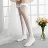 Lace Trim Fishnet Rose-Pattern Mid-Calf Lolita Socks - Women's Cute White Stockings