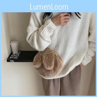 Süße Plüschhase Umhängetasche mit Kettenriemen für Damen Herbst Winter Neue Kettenhandtasche Flauschige Tasche mit Hasenohren Verschluss Tasche
