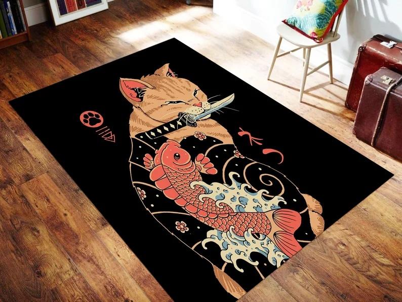 Japonský kočičí koberec Anime koberce Fantastické koberce Japonský koberec Barevný koberec Kuchyňský koberec Moderní koberec Koberce do ložnice Velký koberec Anime kočičí koberec