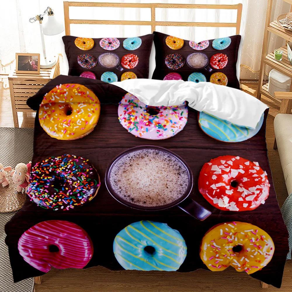 Quality Cotton Bedding Set Winter Duvet Cover Sets Reactive Printing Small Fresh Food Doughnut Bedding Sets