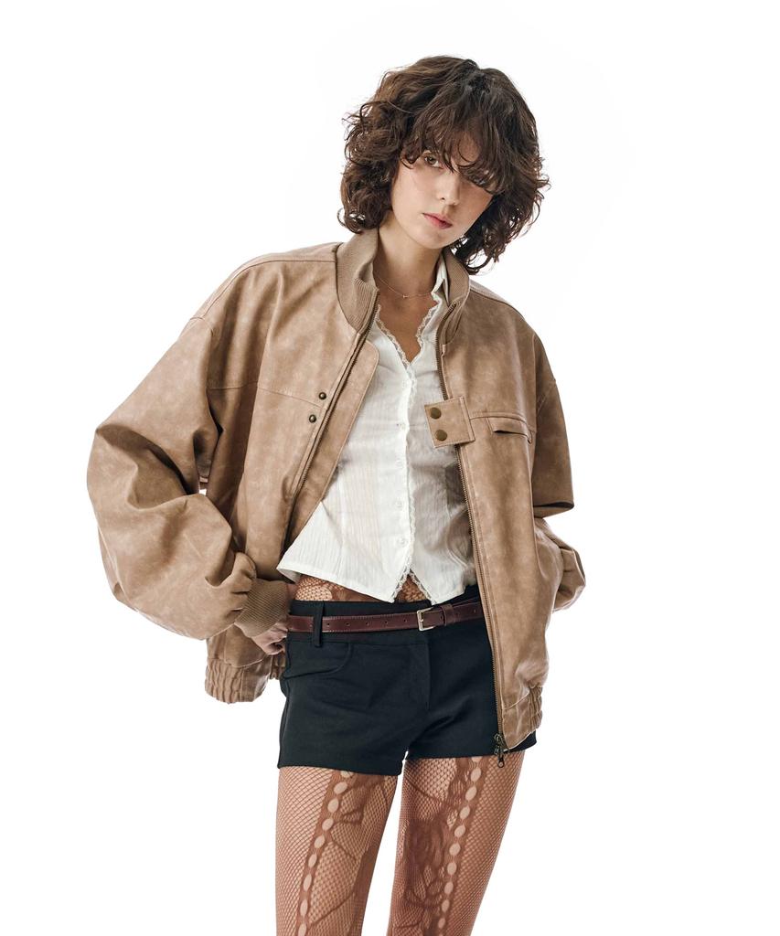 Secondmono Washed Faux Leather Blouson [Beige]_Sejk024Beige
