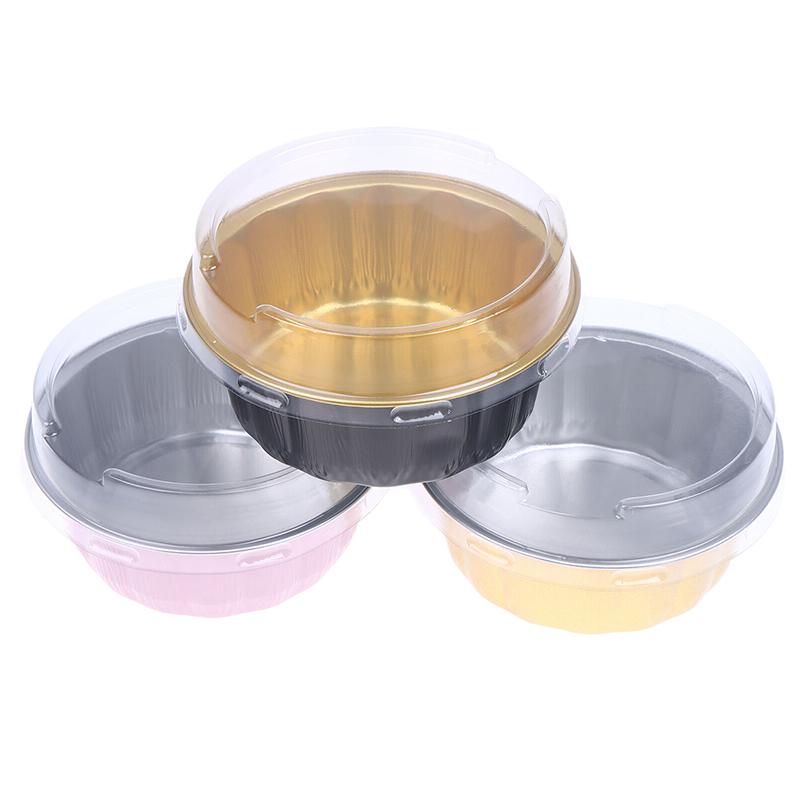 10 Conjuntos Recipiente de Bolo de Folha de Alumínio 250ml Formas de Bolo Forros Com Tampas Copos de Assar de Folha Resistentes ao Calor Forma de Bolo Ferramenta de Cozinha