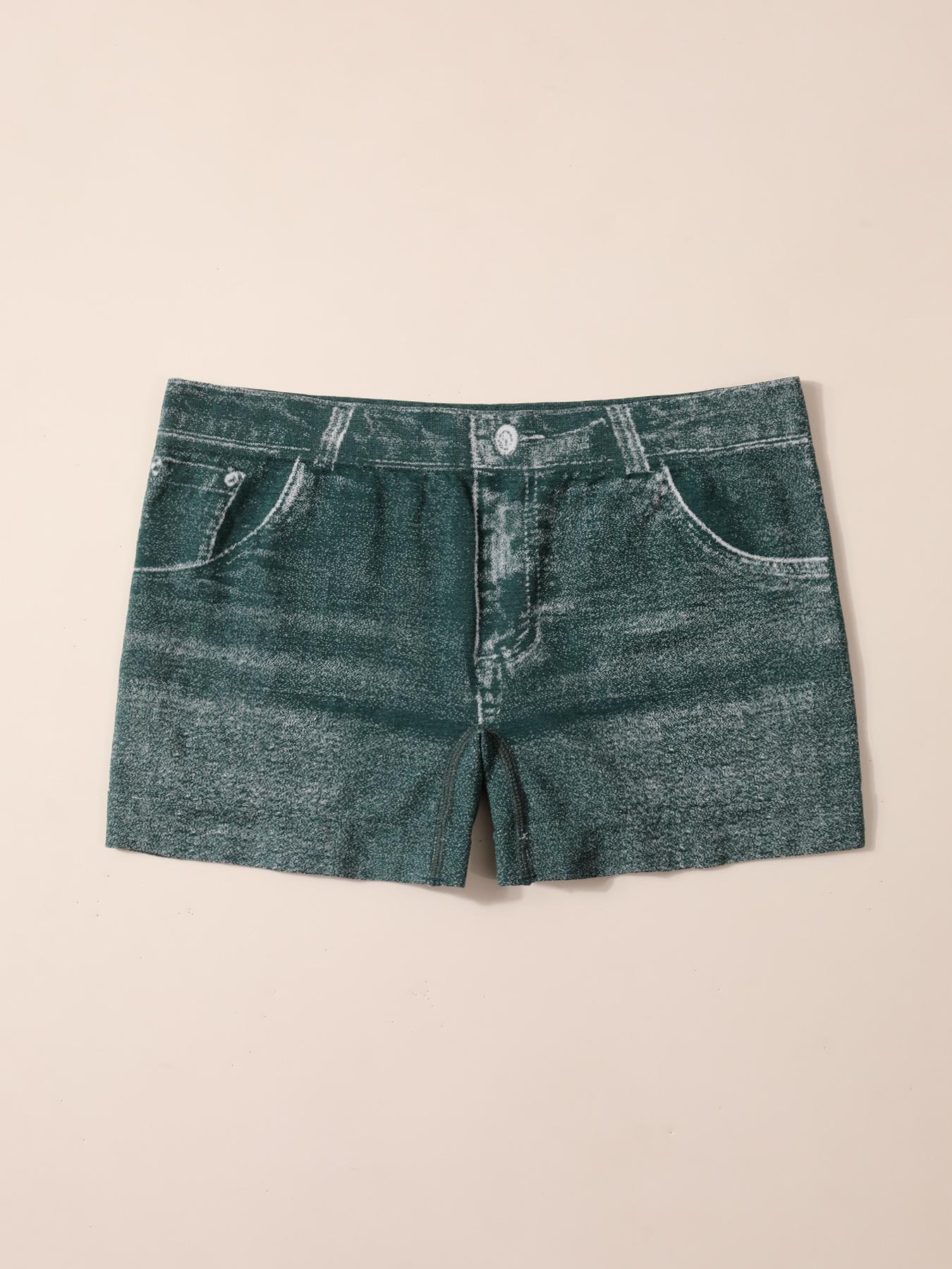 

Seamless simulation denim bottoming inner wear outer wear underwear high elastic breathable middle waist women s boxers xxl [recommended 85-92.5kg ] темно-зелений колір