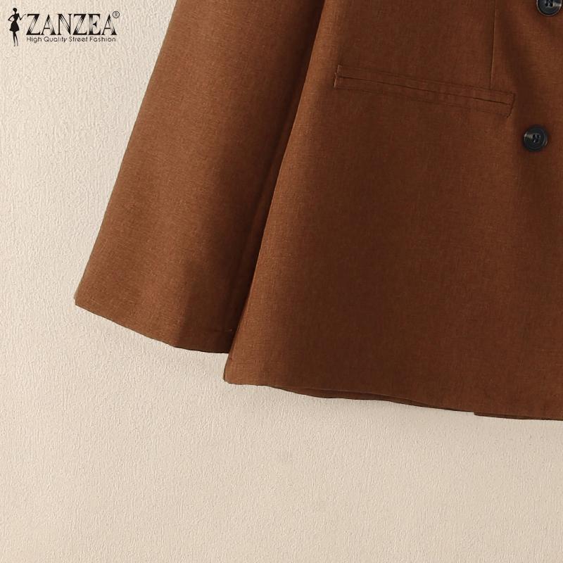 ZANZEA Women Casual Flat Collar Long Sleeve Thin Cardigan Blazer