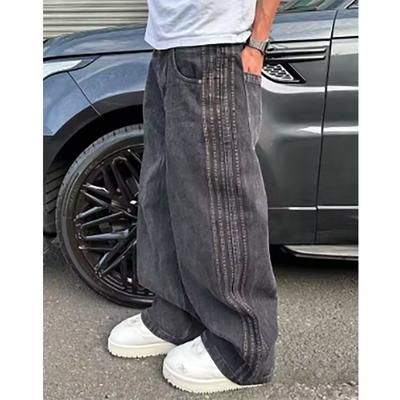 Patch Stickerei Baggy Jeans Männer Street Hip Hop Vintage Schwarz Männer Casual Wide Leg Hosen Herren Jeans
