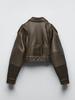 Women Faux Leather Jacket Spring Autumn Female Vintage Loose Zipper Coat with Belt Moto Biker Outwear