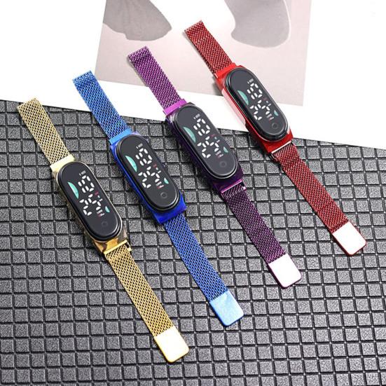 LED-Digitaluhr, wasserdicht, Magnet, Edelstahllegierung, Touchscreen, lesbares Zifferblatt, hohe Genauigkeit, langes Zifferblatt, batteriebetriebene Unisex-Sportarmbanduhr