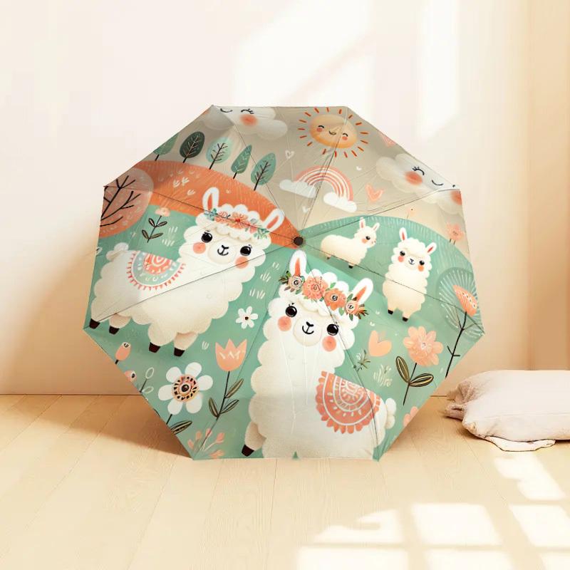 1pc Llama Flowers Pattern Umbrella Design Automatic Opening and Closing Umbrella, High-quality Travel Umbrella, Lightweight and Portable, -74