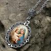 Stylish Retro European Style Patterned Glass Pendant and Stainless Steel Chain