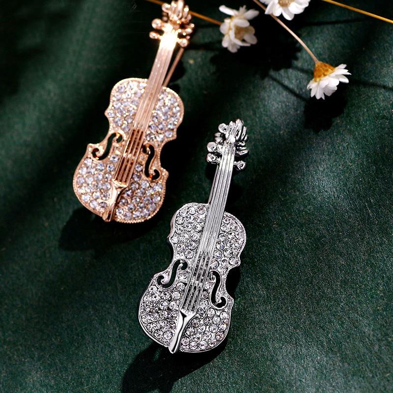 Wedding Party Favor Personalized Gifts for Guests Violin Brooch Bling Crystal Pins Love Lapel Brooches Rhinestone Brooch