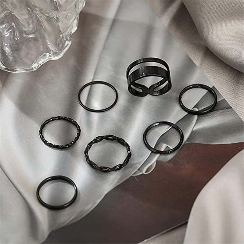 7Pcs/set Punk Finger Rings Black Rings Set Statement Korean Style Joint Ring For Women Gothic Fashion Jewelry 2026 Cool Vintage