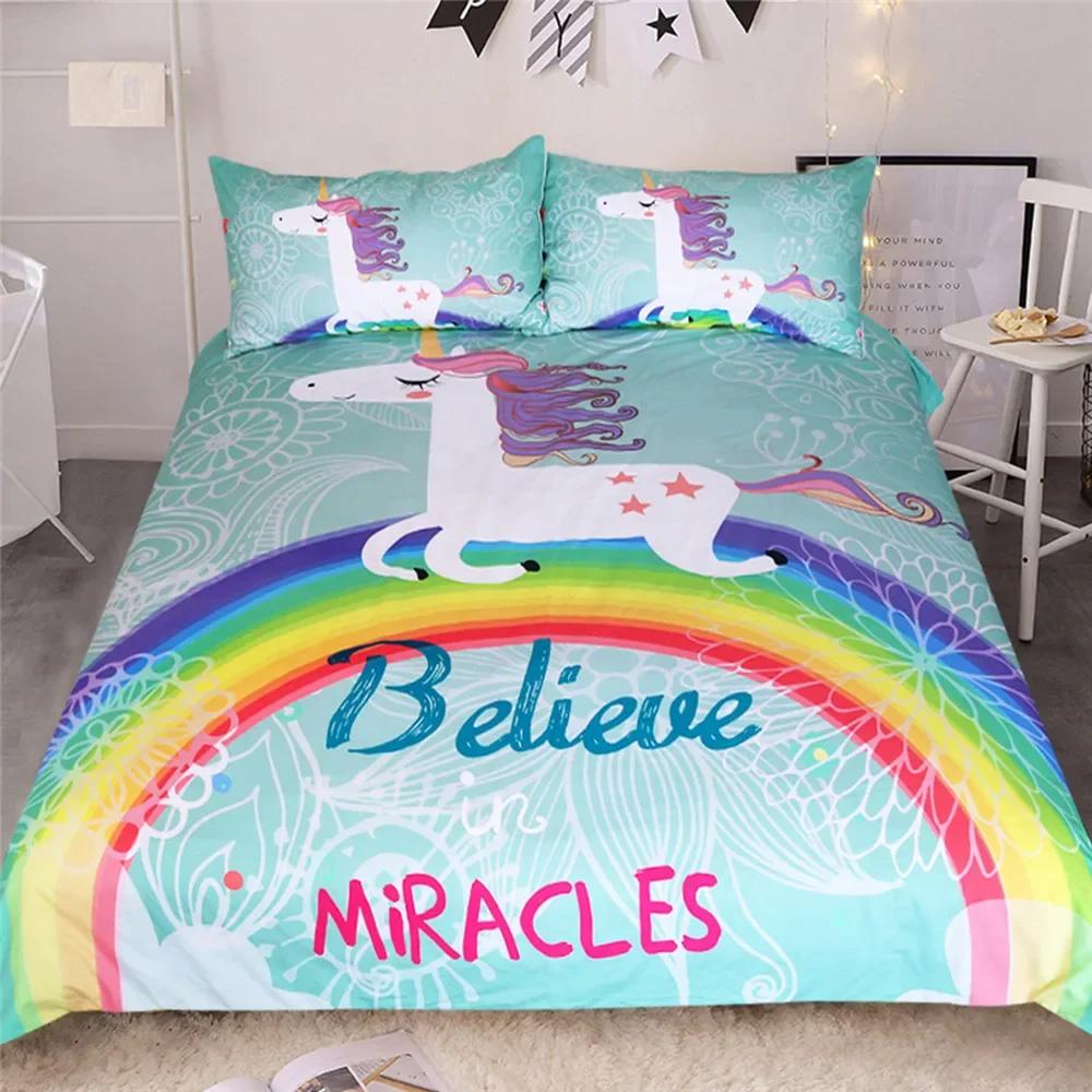 Comforter Bedclothes Complete Set Of Bedding Home Textiles Dream Cute Unicorn Beddings Super Soft Comforter Set 2/3Pcs Single Kids