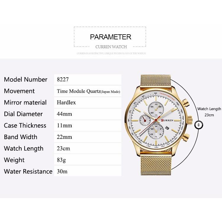 CURREN New Men's Watch Men's Watch Stainless Steel Mesh Calendar Watch