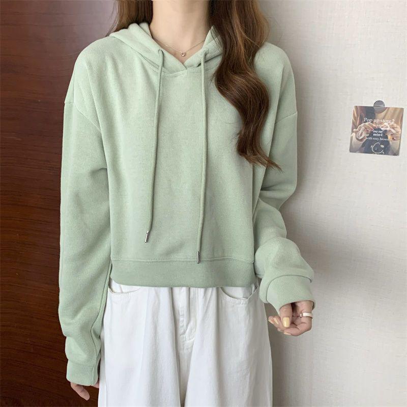 2024 Women's Autumn High-Waist Hooded Sweatshirt - Trendy Korean Style Long Sleeve Pullover