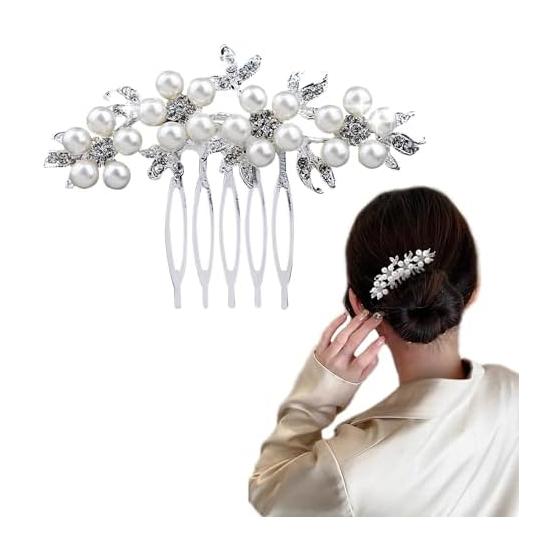 Pearl Hair Comb - Elegant Bridal Hair Accessory for Weddings, Parties, and Special Occasions - Silver Alloy, Lightweight, Comfortable, Handmade with