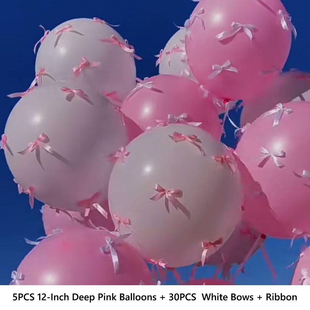5Pcs Gift 12-inch Bow Balloon Set Pink Ins Bow Proposal Ceremony Floating Balloons Ballet Style Birthday Party Scene Arrangement