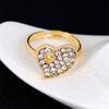4 Pcs/Set Women Jewelry Heart Shape Rhinestone Inlay Golden Color Shiny Lady Bracelet Ring Set for Wedding