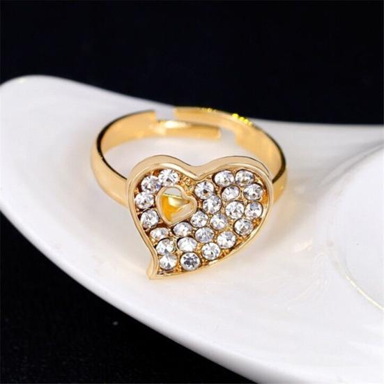 4 Pcs/Set Women Jewelry Heart Shape Rhinestone Inlay Golden Color Shiny Lady Bracelet Ring Set for Wedding