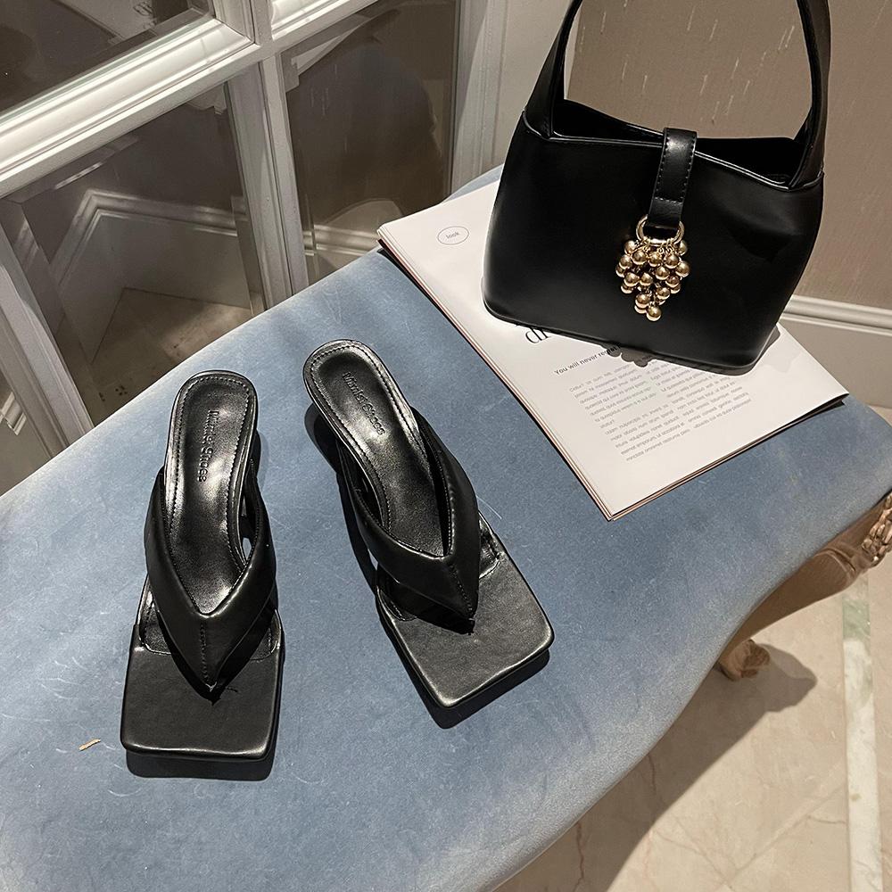 

модные шлепанцы с перемычкой для пальца, модные шлепанцы-вьетнамки, модные туфли-лодочки на тонком среднем каблуке, летние, золотистые, серебристые, для вечеринок на открытом воздухе, размеры 35-39 5.5 чёрный