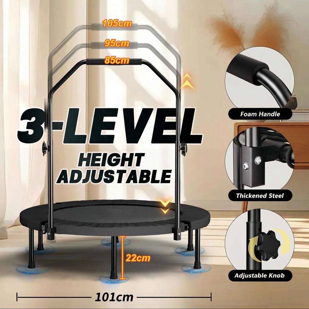 101cm Foldable Trampoline with Handle – Standard Spring – Black