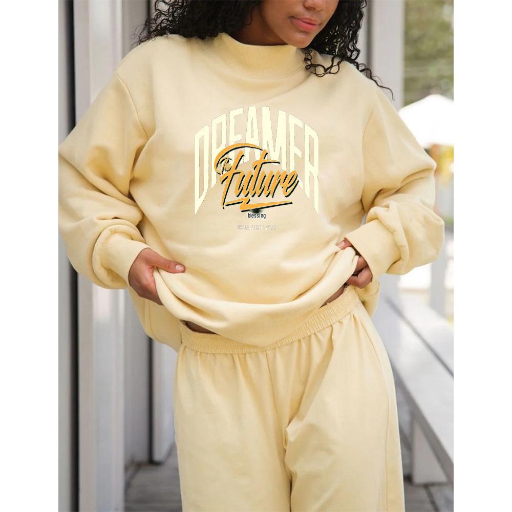 Trendy Women's Autumn Loose-Fit Sweatshirt with Mid-High Neck – European Size