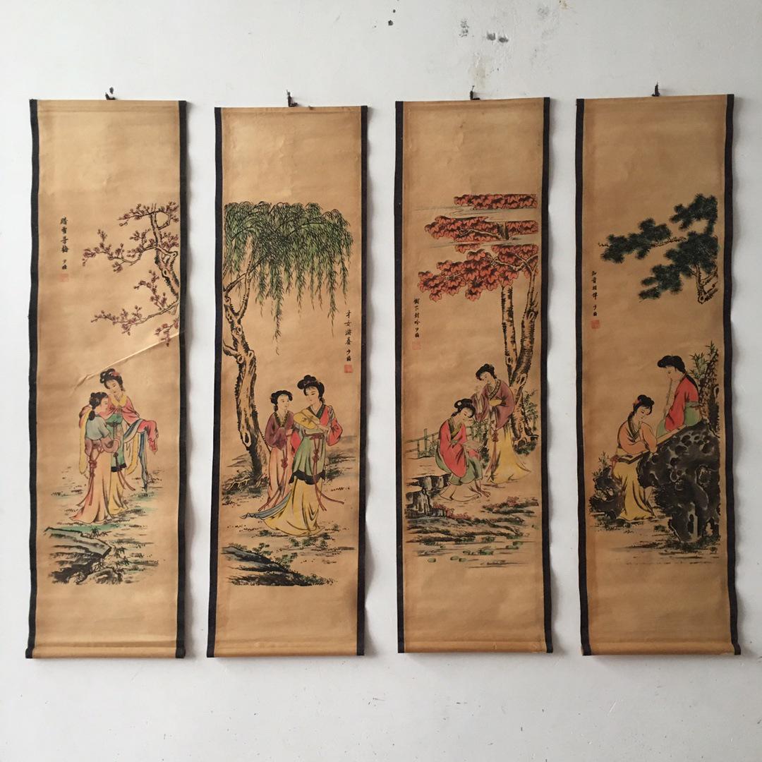 

Антикварна чотиристулкова ширма-мурал: Колекція китайської каліграфії та живопису Size: 134x34cm