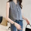 WTEMPO Turn-down Collar Sleeveless Striped Chiffon Shirts Women's Spring Summer Large Size Vest Tops with Buttons and Pockets