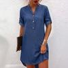 GMXIA Abiti casual da donna alla moda per estate e primavera, tinta unita, stampa, scollo a polo, manica corta