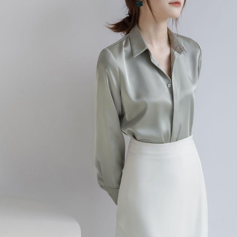 

2024 Spring/Summer Women s Silky High-End Urban Long Sleeve Shirt: Simple, Professional, and Chic Extra Large білий
