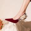 Fashion Temperament Flower Stiletto Single Shoes Autumn New Pointed Toe Shallow Suede Slip Non-slip High Heels