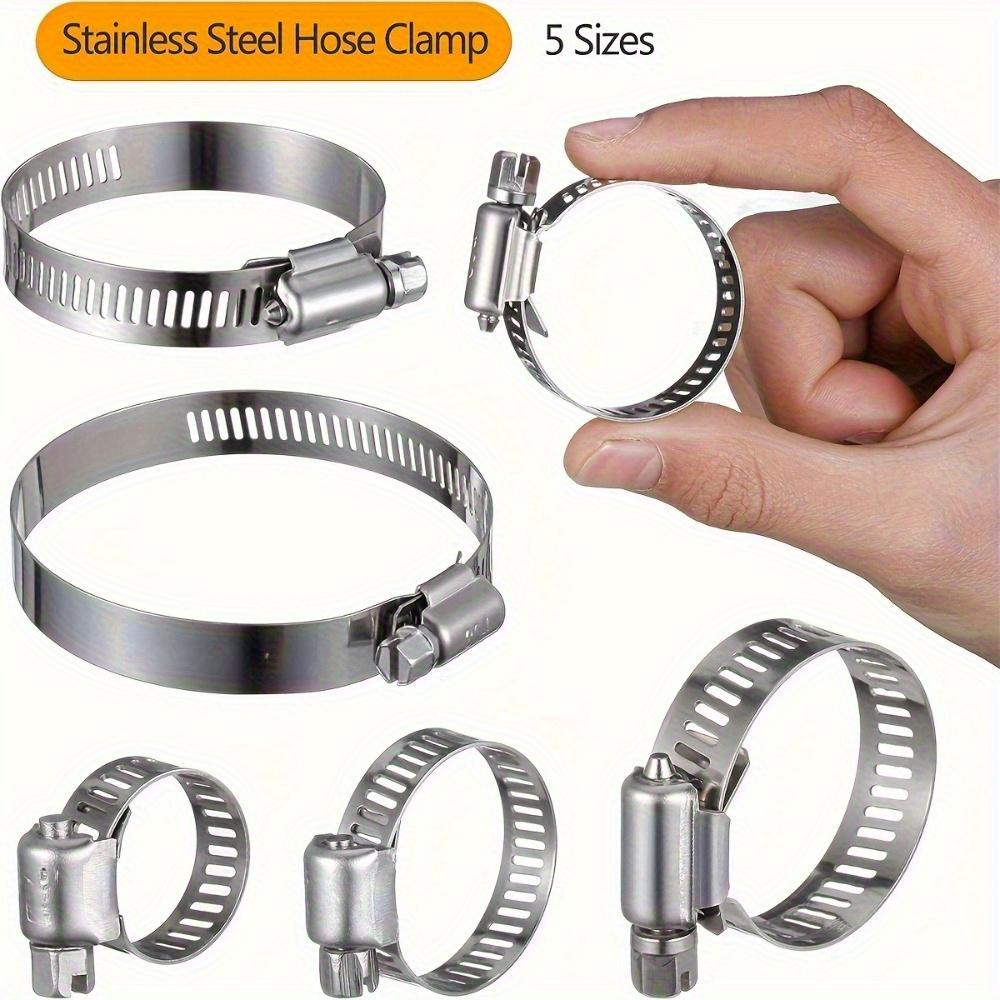 25-piece stainless steel water pipe clamp set, 1/4" to 1-1/8" T-bolt, worm gear design, suitable for pipe and automotive metal ring fastening