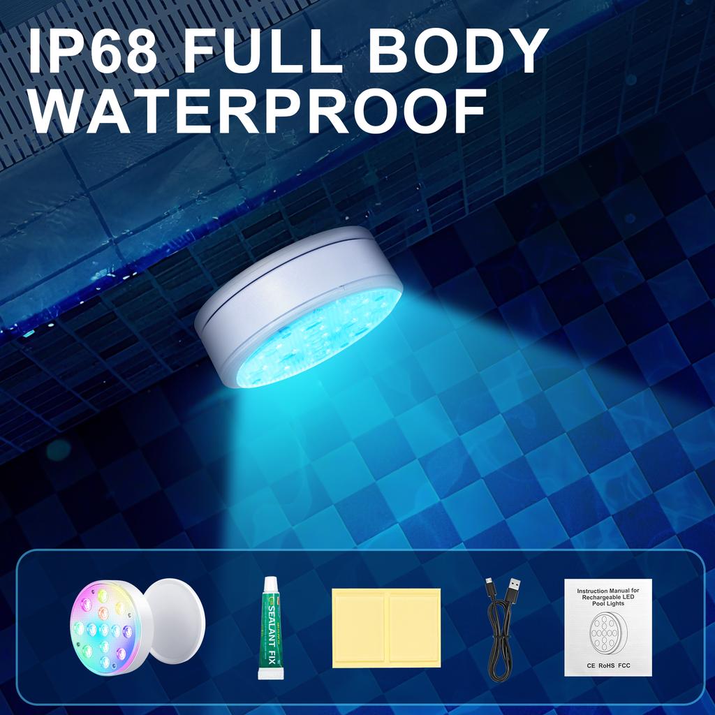 Rechargeable Submersible Pool Lights With Remote Waterproof Underwater Charging 16 Color Changing LED With Magnet Floating Light