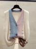 Color-Block V-Neck Knit Cardigan Vest for Women - Autumn/Winter Loose Outerwear Sweater Shawl