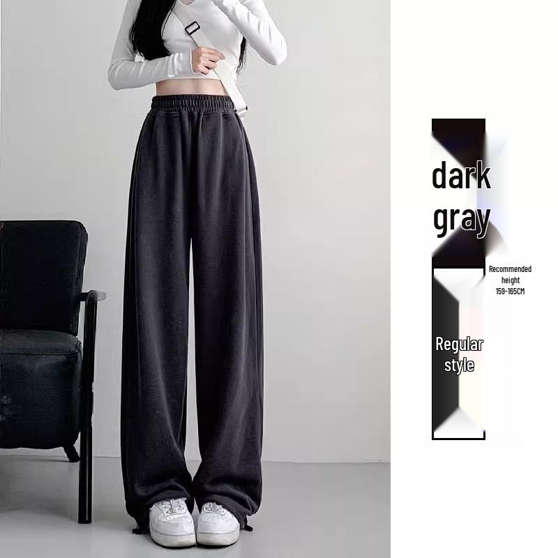 

Women s Gray High-Waist Fleece Wide-Leg Sweatpants - Autumn/Winter Loose Fit with Cuffed Hem M (96-110 lbs)