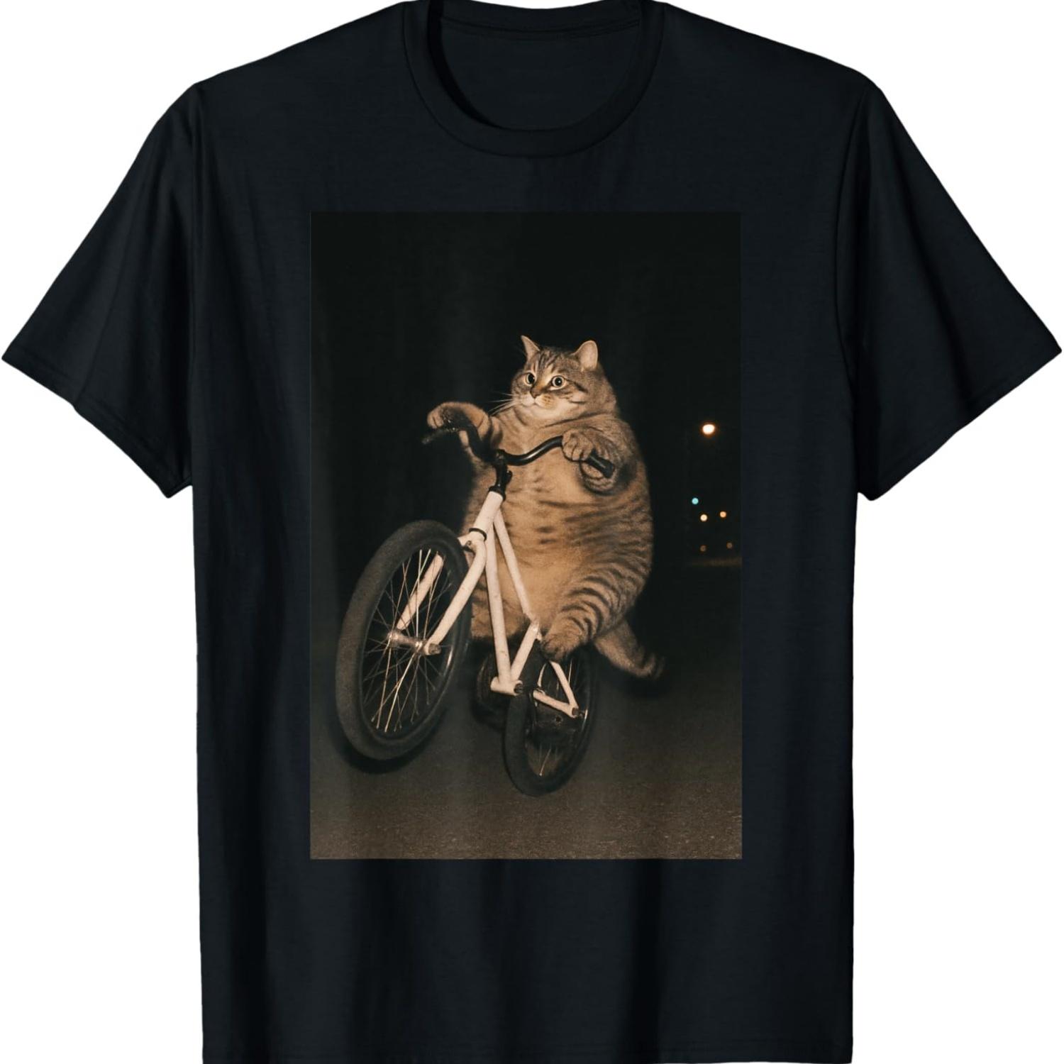 

Cute Cat On Bike Animal Funny Meme Men Women Kids T-Shirt S чёрный