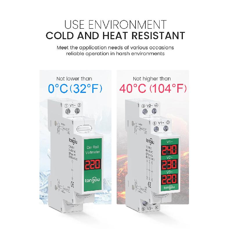 Mini Modular Din Rail Mount Three Phase Voltage Meter with LED Digital Display - Ac 60V-450V Gauge Indicator Detector by TONGOU