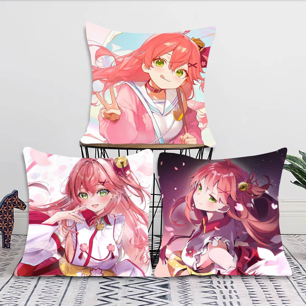 Sakura M-miko Anime Vtuber Pillow Case Fashion Square Pillowcase Bedroom Sofa Room Ins Decoration Leisure