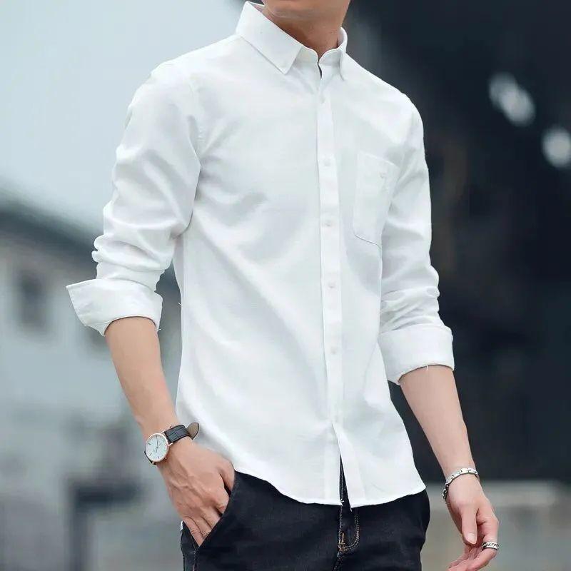 Весна Осень Рубашка-поло Однотонная С длинным рукавом Деловой топ Кардиганы Мужские M