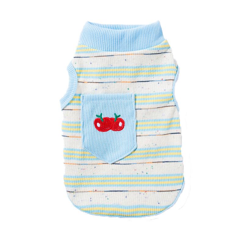 Dog Clothes Spring Summer Cherry Embroidery Color Dot Striped Vest Two Feet Teddy Bigbear Small Dog Pet Clothes