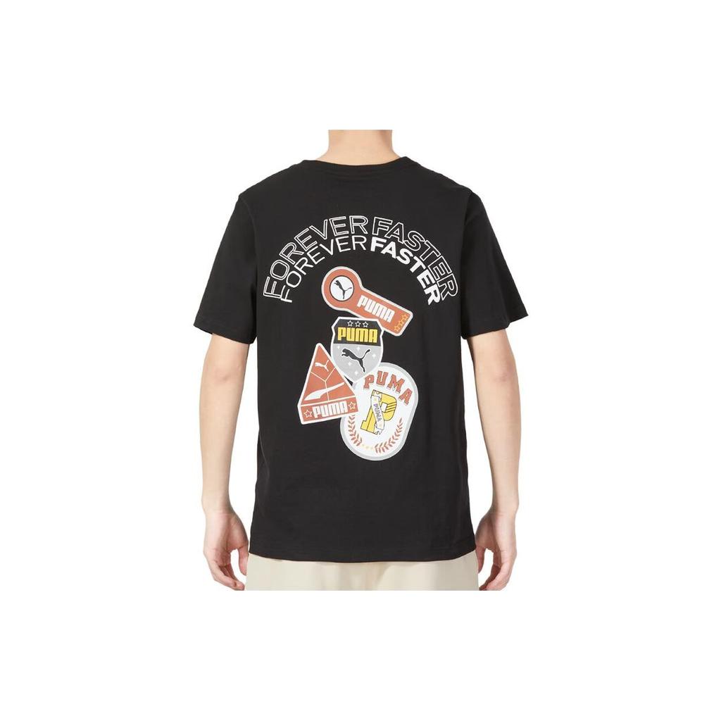 PUMA Logo Print Crew Neck Short Sleeve T-Shirt Men Tops Black 623250-01