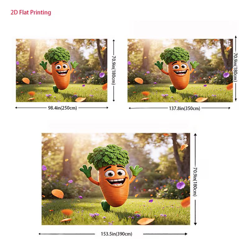 2D Flat Cute Vegetable Backdrop Cheerful Carrot In the Sunlit Garden Background Cloth