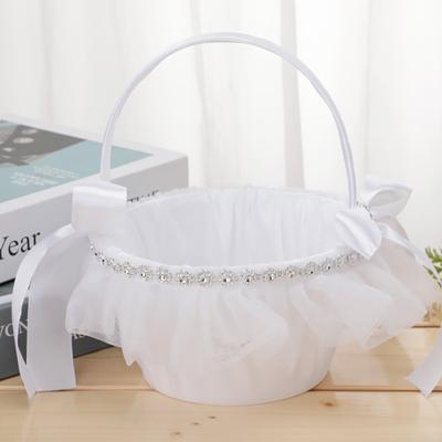Květinový košík Elegantní Romantický Vkládaný Kamínky Mini Bílý Svatba Družička Do Ruky Krajkový Květinový Košík Scénická Dekorace Rekvizita