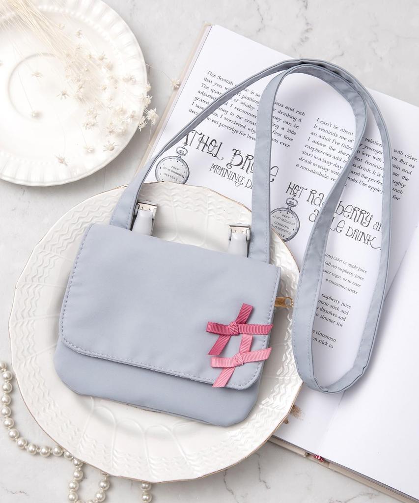 Ribbon Folding Pocket Pochette X for Pocket Attachable Pocket Clip Tissue Tissue Holder [panpantutu] [Panpantutu] (Gray Pink) Girls, Bag, Pocket,