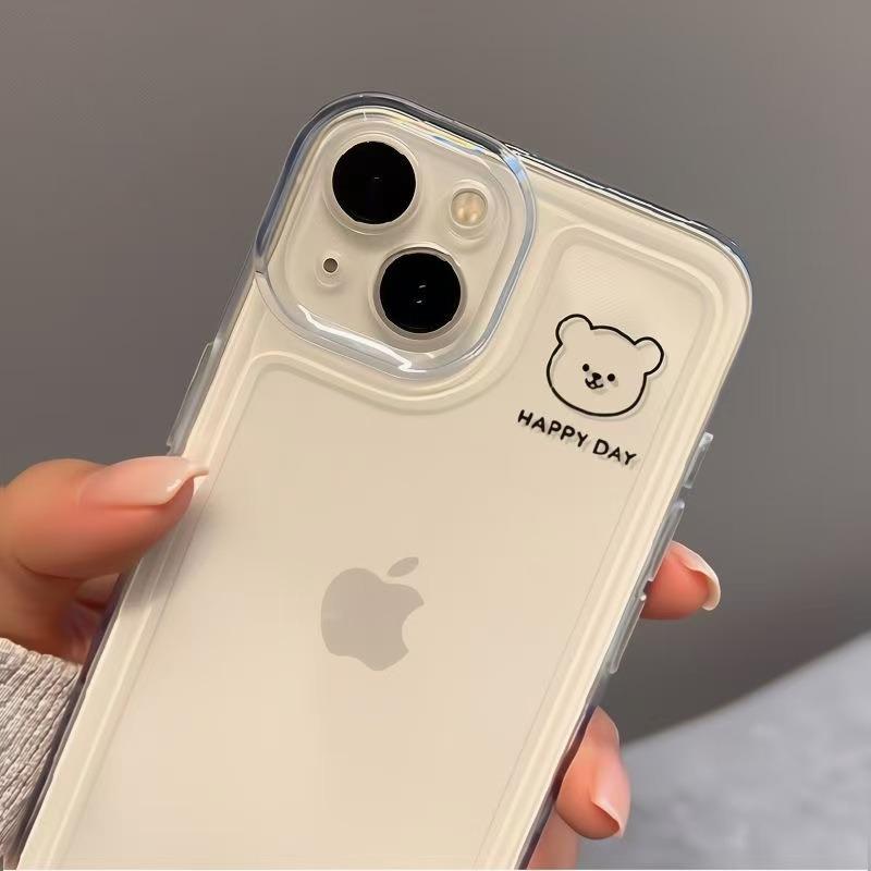 Minimalist Bear Smiley Face Transparent Full Coverage Anti Drop Phone Case For Apple Iphone