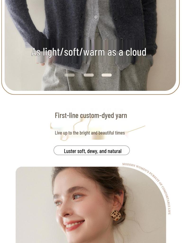 New Women's Cashmere Cardigan: Two-Piece Knit Sweater Coat, Loose, Slimming, Thickened, Round Neck, Color Block Design.