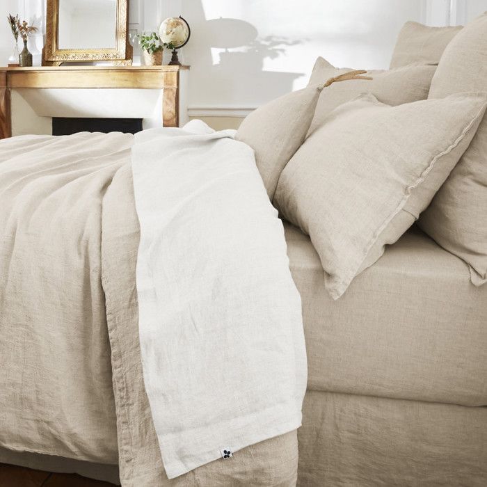 Drap plat "Soline" toutes dimensions Lin lavé - Soline Craie - 270 x 300 cm pour lit King size