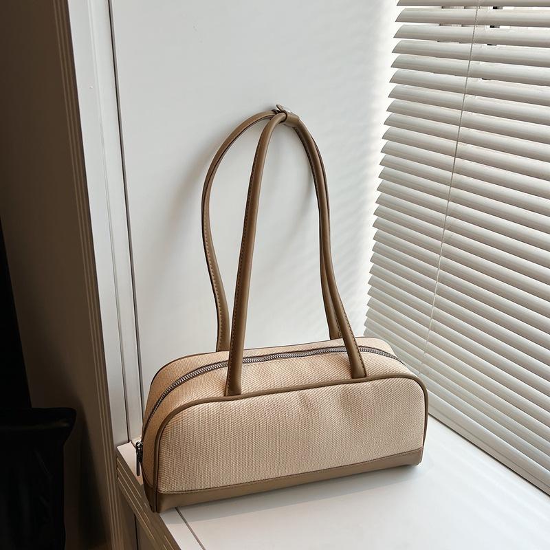 

Премиальная повседневная сумка-боулинг с комбинированным дизайном, новая модная трендовая универсальная сумочка, женская сумка подмышку коричневый