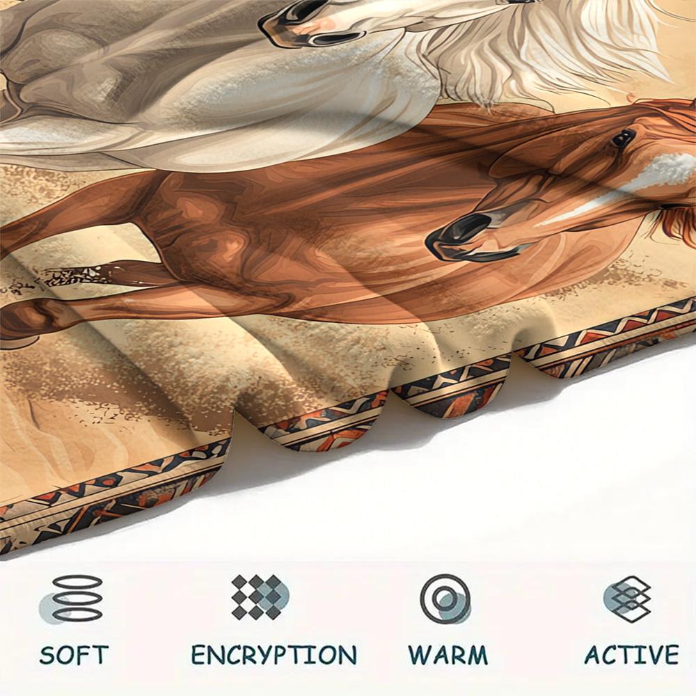 Horse Print Flannel Blanket, High Quality Comfortable for All Seasons, Home Decor, Warmth and Comfort, Perfect for Christmas Gifts