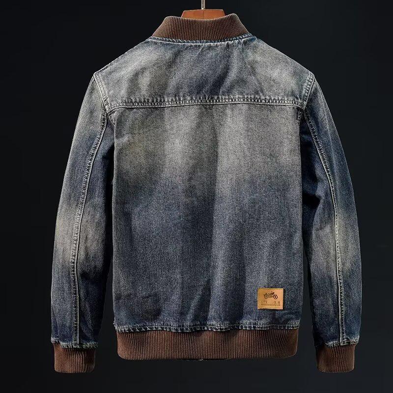Retro Heren Denim Jas met Opstaande Kraag - Lente/Herfst Trendy Motorrijdersstijl